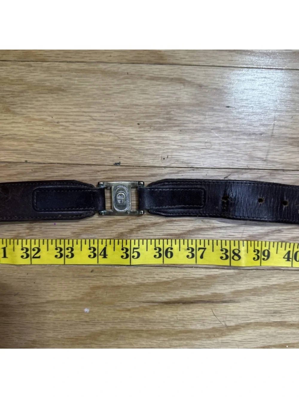 Etienne Aigner HAND MADE Leather Belt  42 Logo Buckle  Brown Vintage